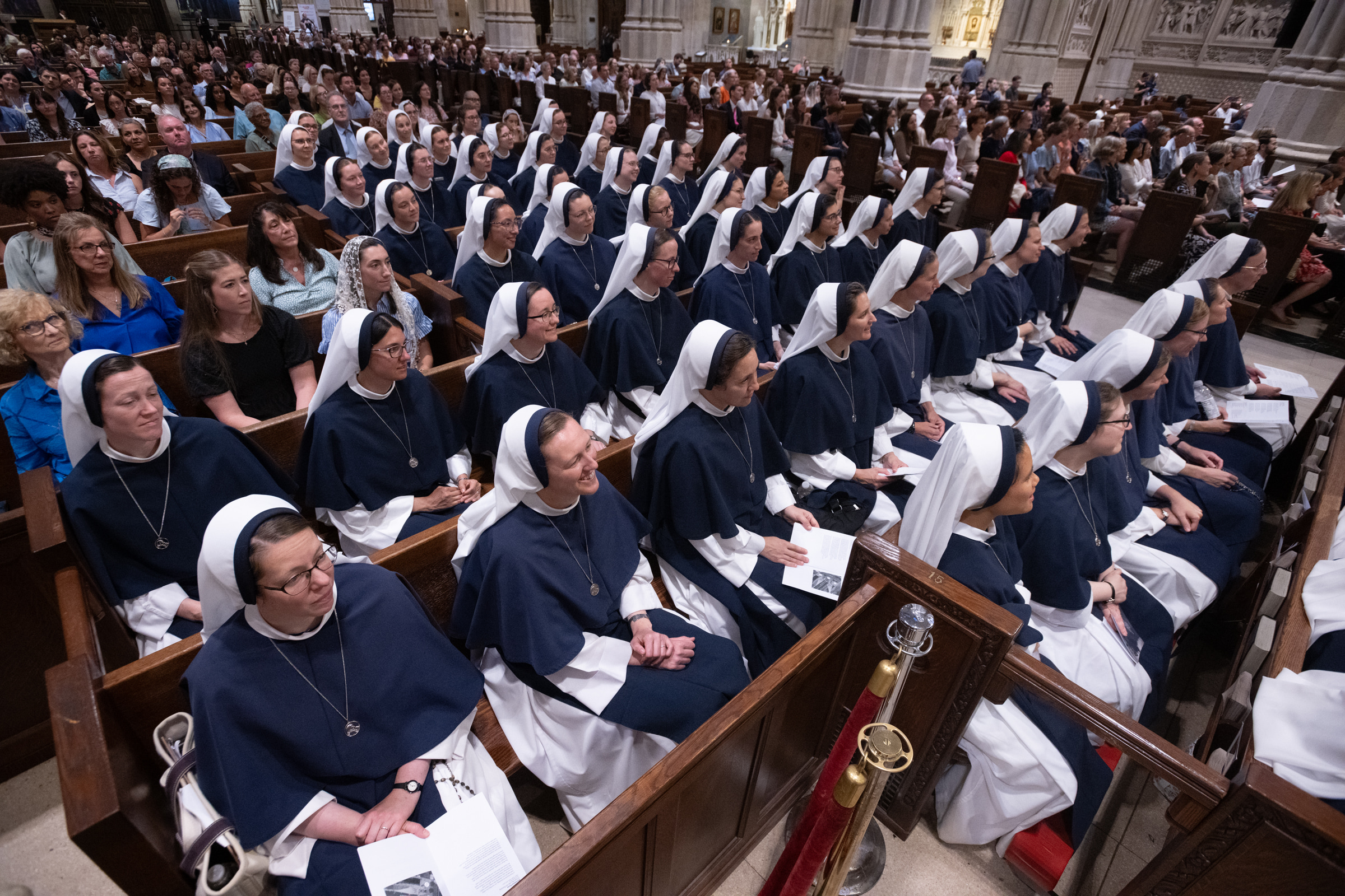 The Sisters of Life sit together as a community inside St. Patrick’s Cathedral